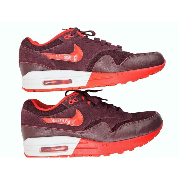 Nike Air Max 1 Sneaker Shoe Women Size 10 Burgundy Platinum Red Suede 319986-606 - Picture 8 of 10